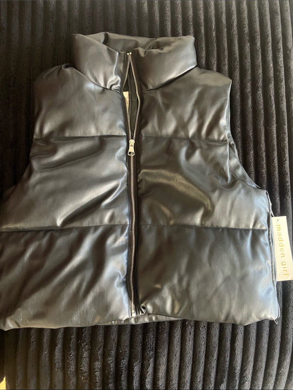 Madden Girl Black Faux Leather Puffer Vest for Kids